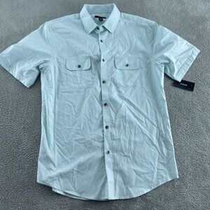 Alfani Aqua Blue Short Sleeve Button-Up Shirt S 100% Cotton NWT 4087